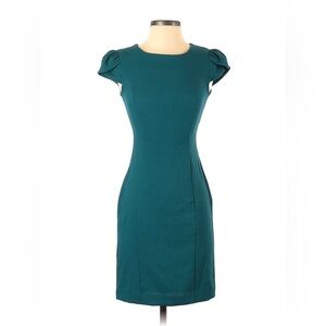 H&M Women’s Teal pencil dress zip back 8 short ruffle cap sleeve office career